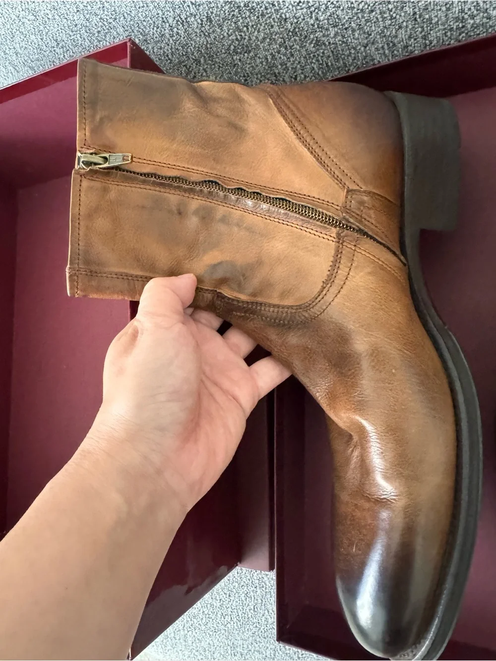 To Boot New York Tan Leather Boots with Brown Patina Size 9.5